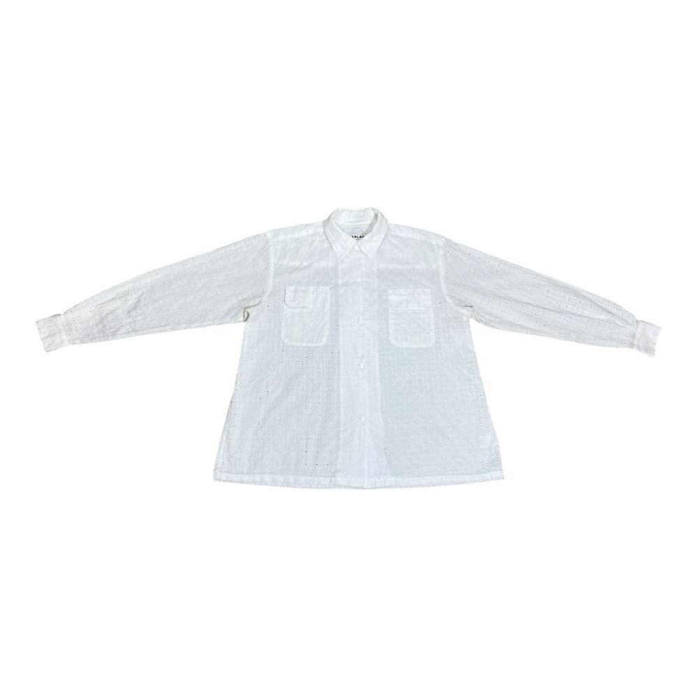 Carleen One-Of-A-Kind White Cotton Eyelet Long Sleeve Shirt Medium